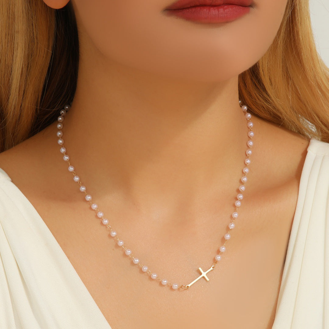 Women's Elegant Cross Pearl For Refined Simple Necklaces
