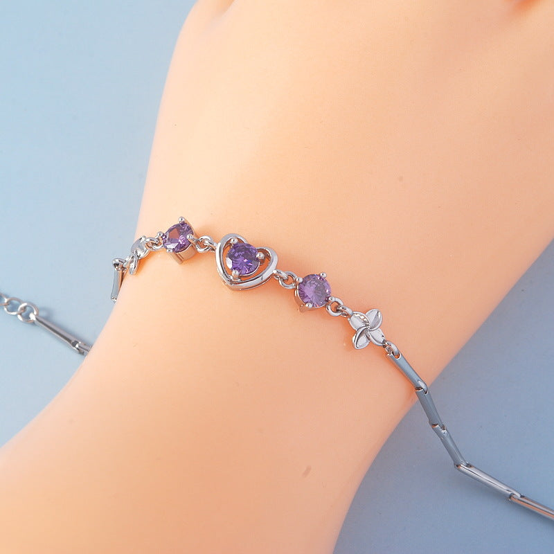 Women's Loving Heart Zircon Simple Design Trendy Bracelets