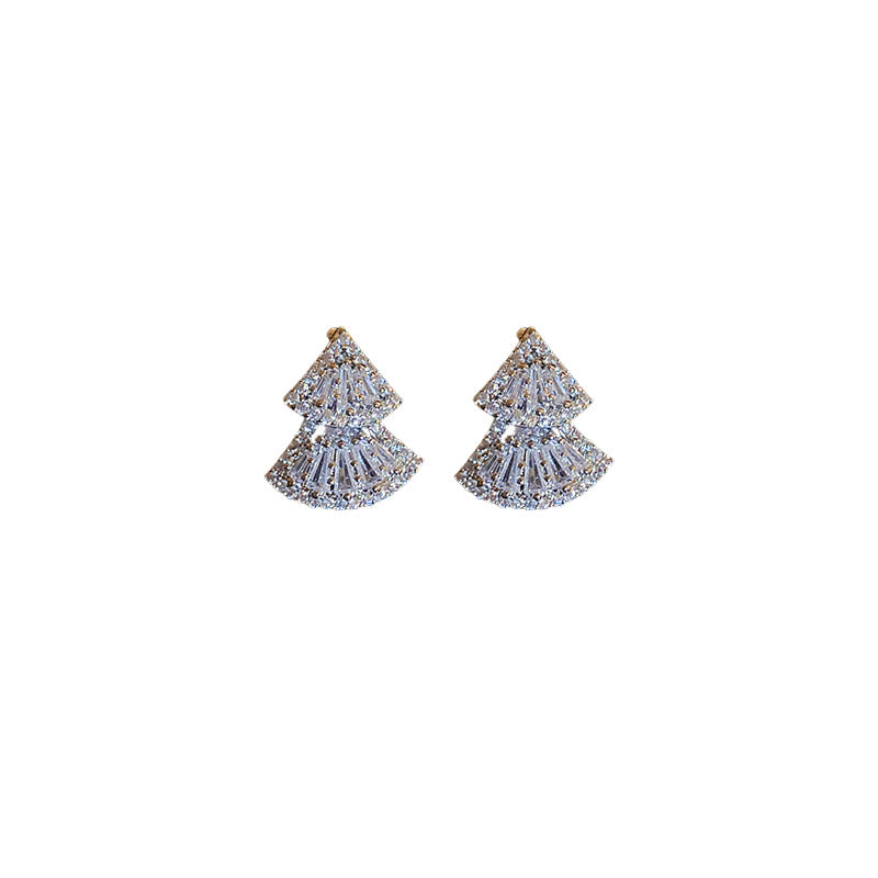 Needle Zircon Triangle Scallop Minority Simple Earrings