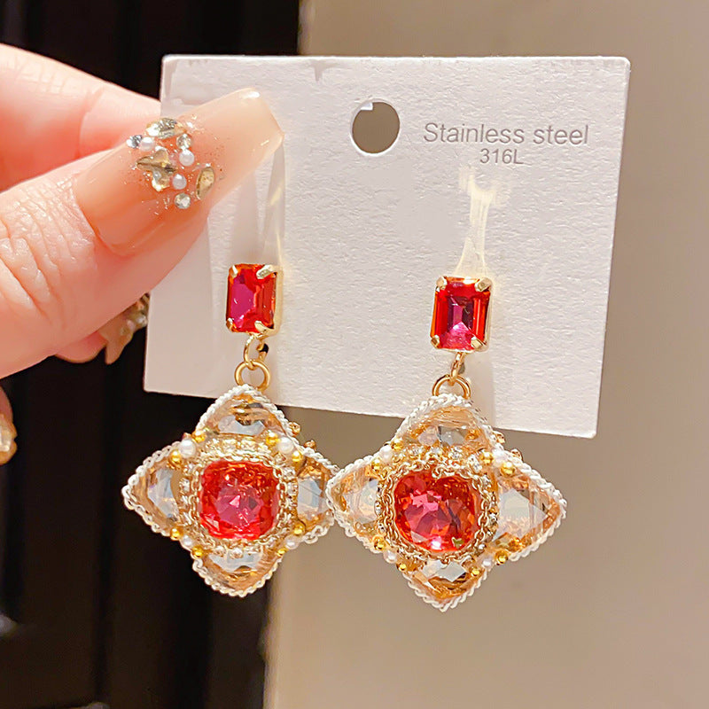 Women's Sier Needle Zircon Life Red Pony Light Luxury Earrings