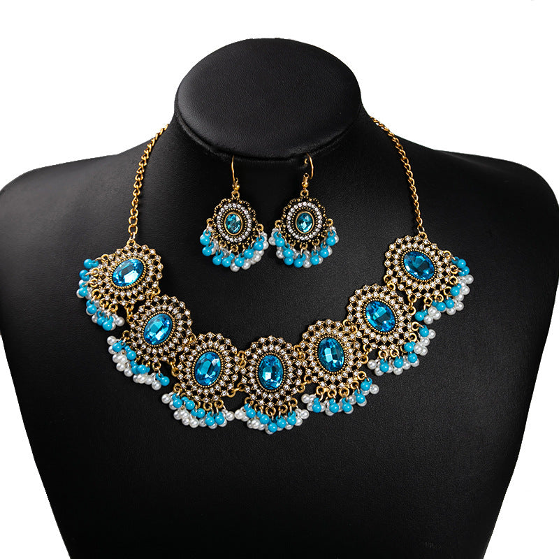Bohemian Crystal Ethnic Style Diamond Tassel Jewelry Set