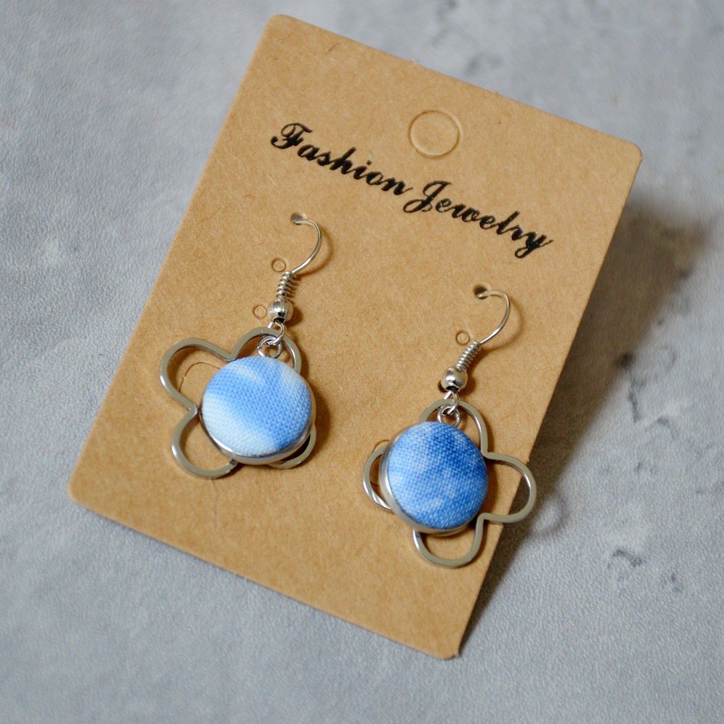 Blue Dyed Fabric Ethnic Style Handmade Simple Inlaid Earrings