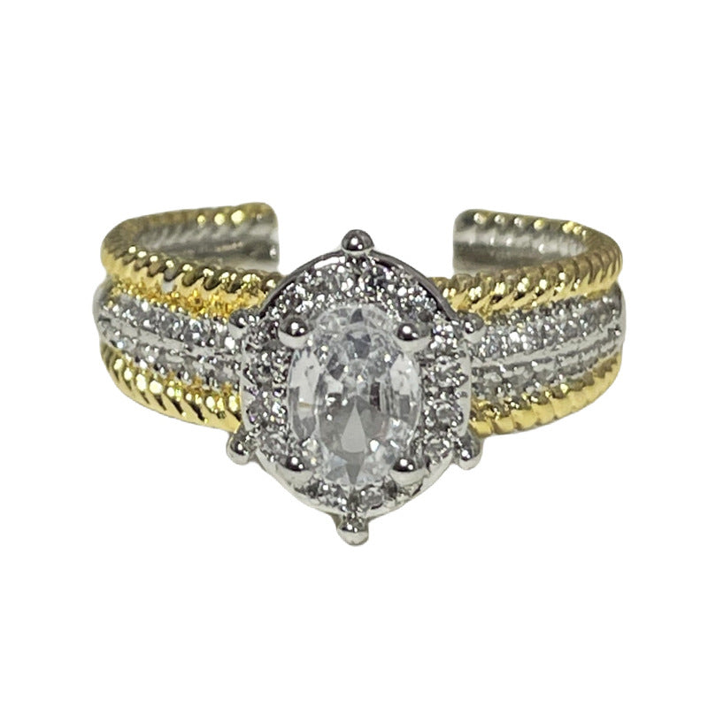 Women's Italian High-grade Lace Two-color Diamond Studded Hollow Adjustable Rings