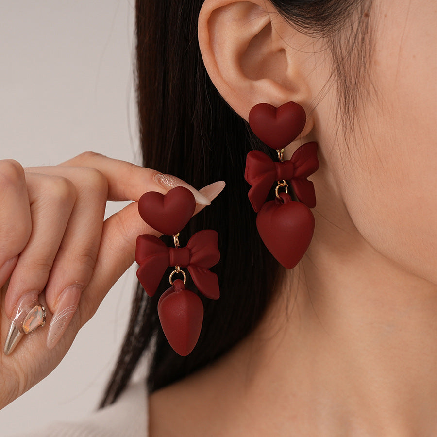 Women's Heart Flowers Geometric Sier Pin Simple Niche Temperament Earrings