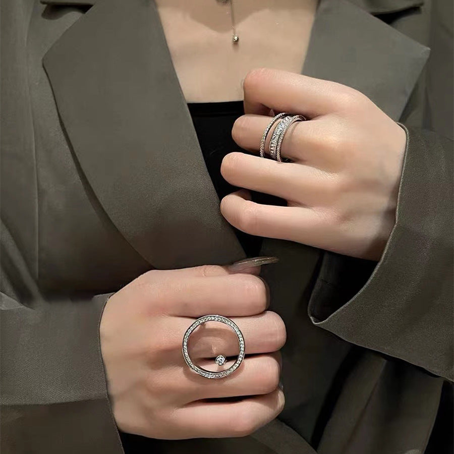 Three-dimensional Shiny Circle Female Trendy Graceful Personality Zircon Rings