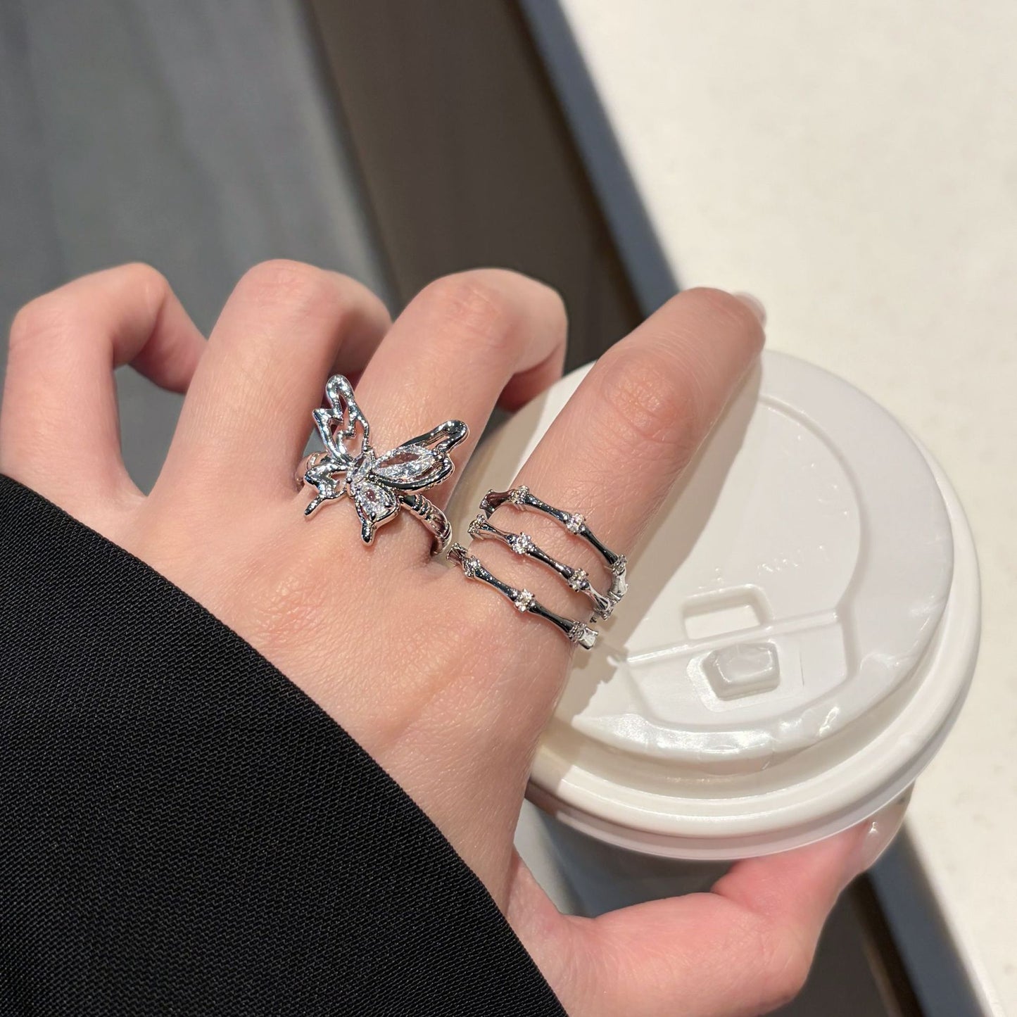 Zircon Starry Female Unique Refined Stylish Versatile Niche Opening Ring