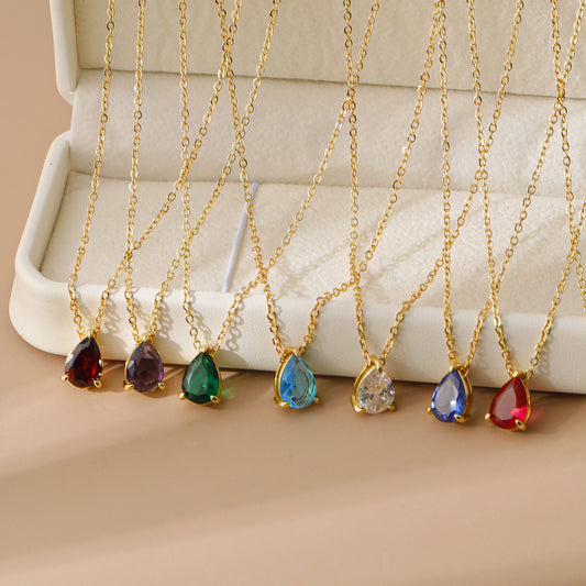 Drop Zircon Month Birthstone Birthstones Pear-shaped Necklaces