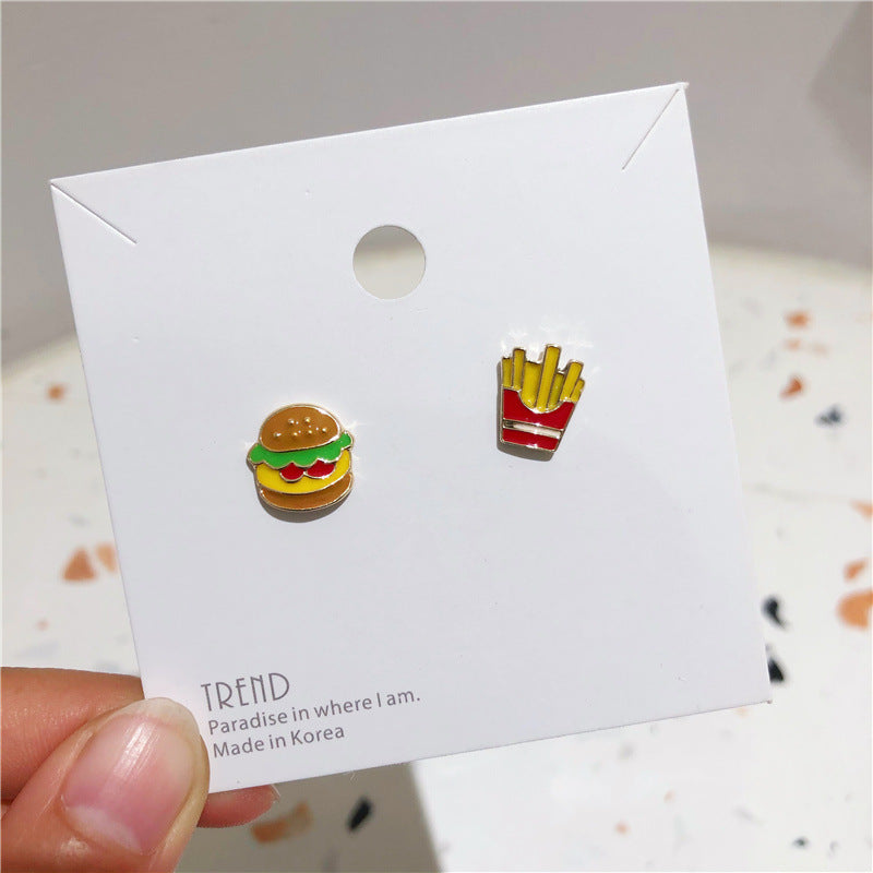 Women's Sterling Sier Hamburger Fries Cute Colored Earrings