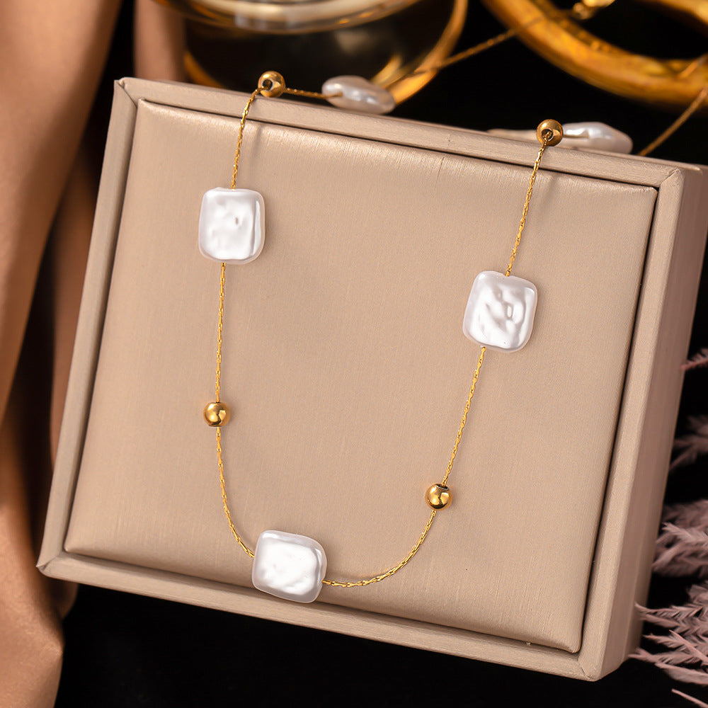 Baroque Pearl Titanium Steel No Fading Necklaces