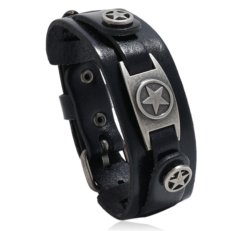 Men's Simple Retro Five-pointed Star Cattle Leather Bracelets