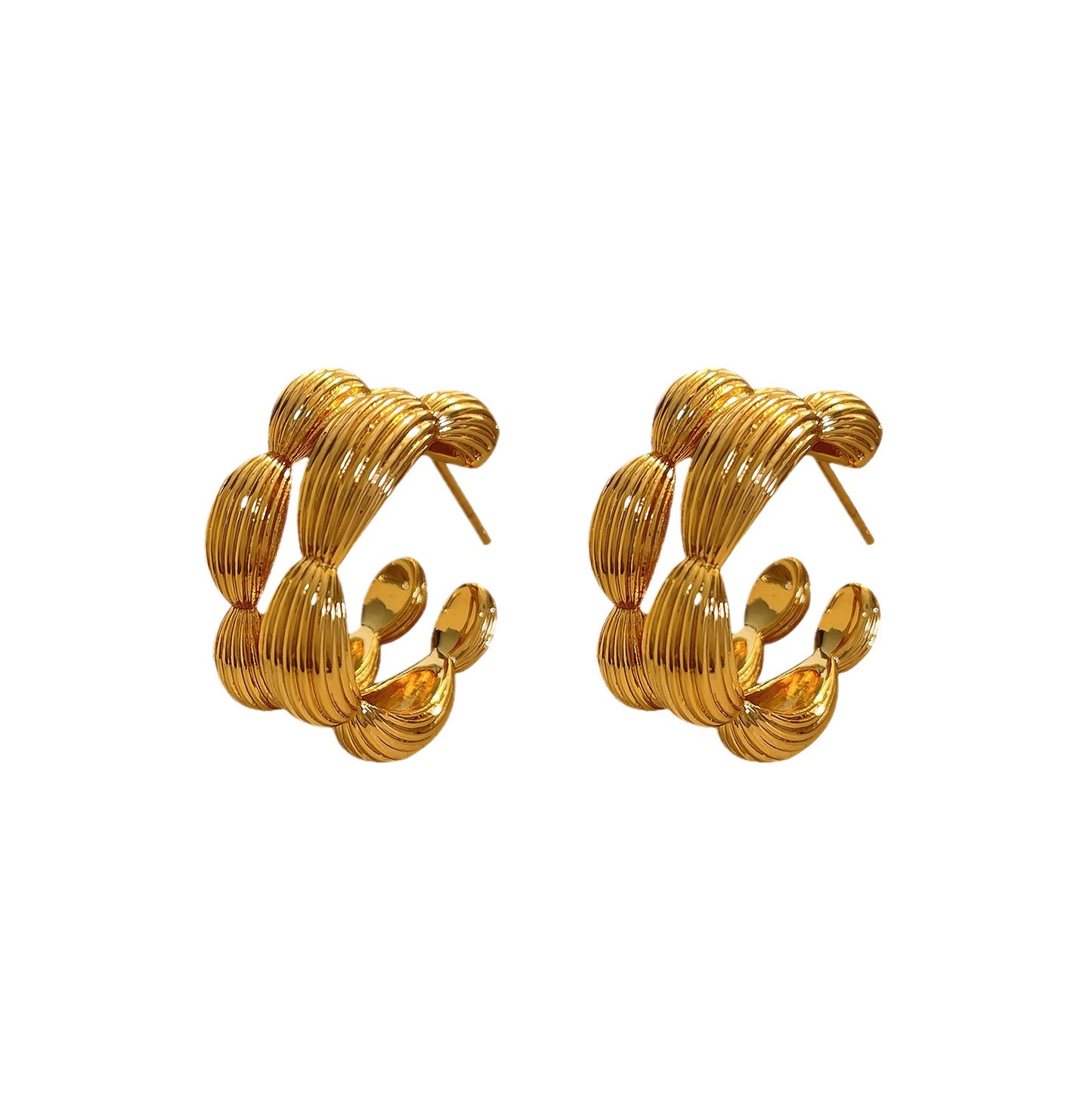 Simple Double Combination Plant Shape Texture Sense Ear Knot Rings