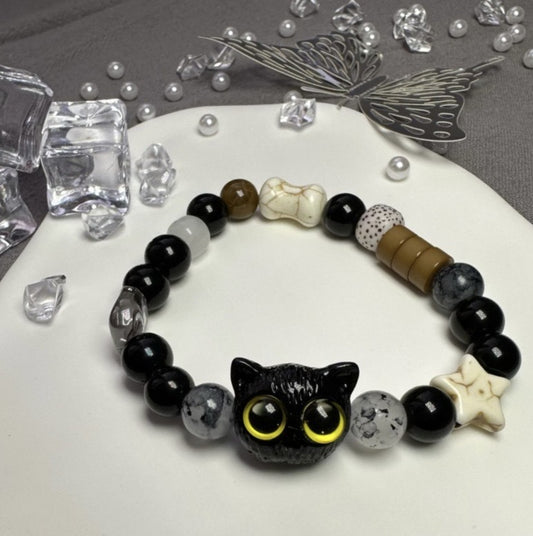 Cheese Black Sesame Kitty Cat White Bracelets