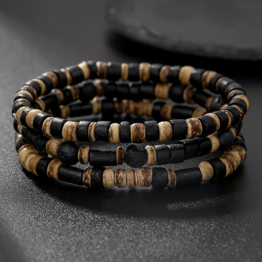 Women's Style Wood Piece Vintage Handmade Beaded Filament Bracelets