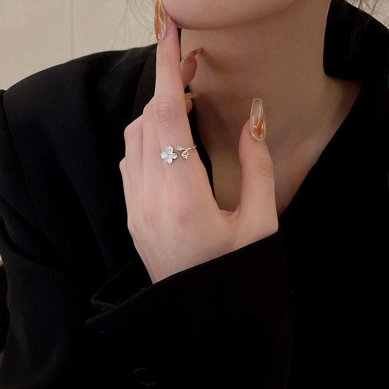 Open Adjustable Pearl Simple Cold Niche Ring