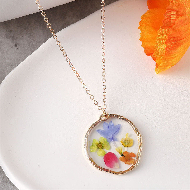 Retro Resin Dried Flower Mori Style Necklaces