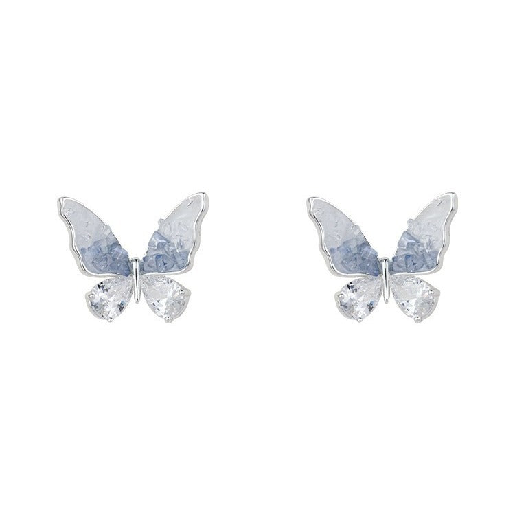 Blue Butterfly Cute Sweet Crystal Fairy Mori Earrings