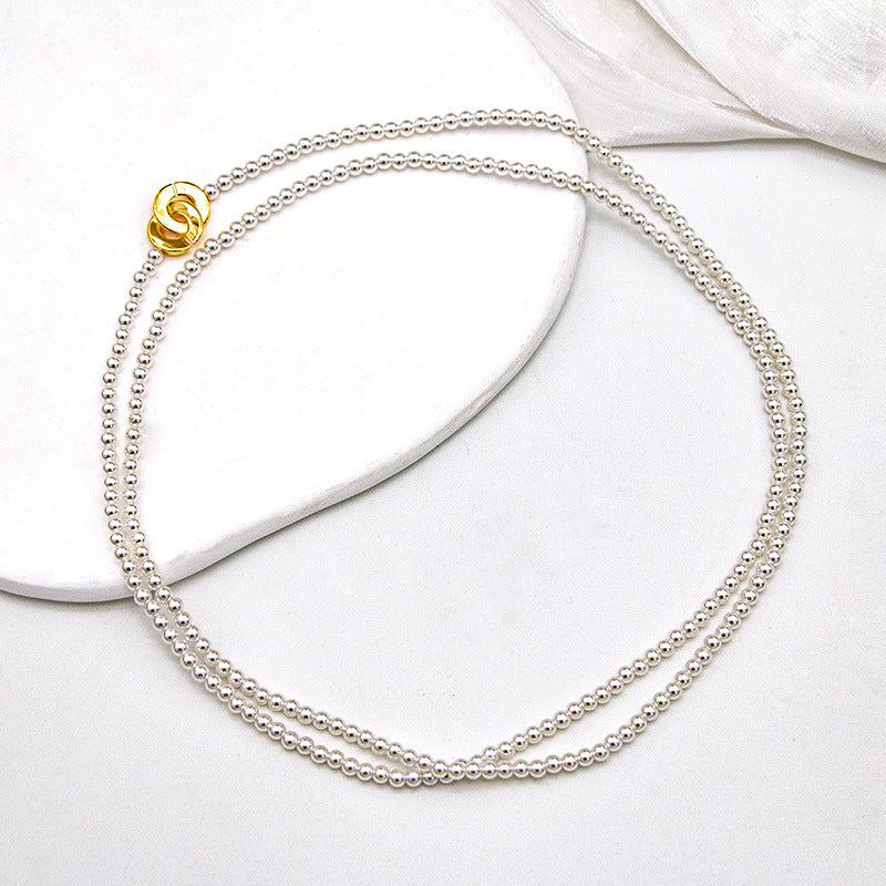 Women's Beads Pearl Twin French Style Long Clavicle Chain Necklaces