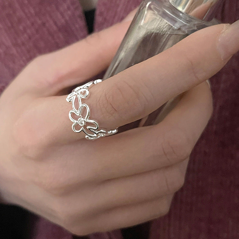 Design Hollow Flower Female Cold Wind Stylish Simple Versatile High Ring