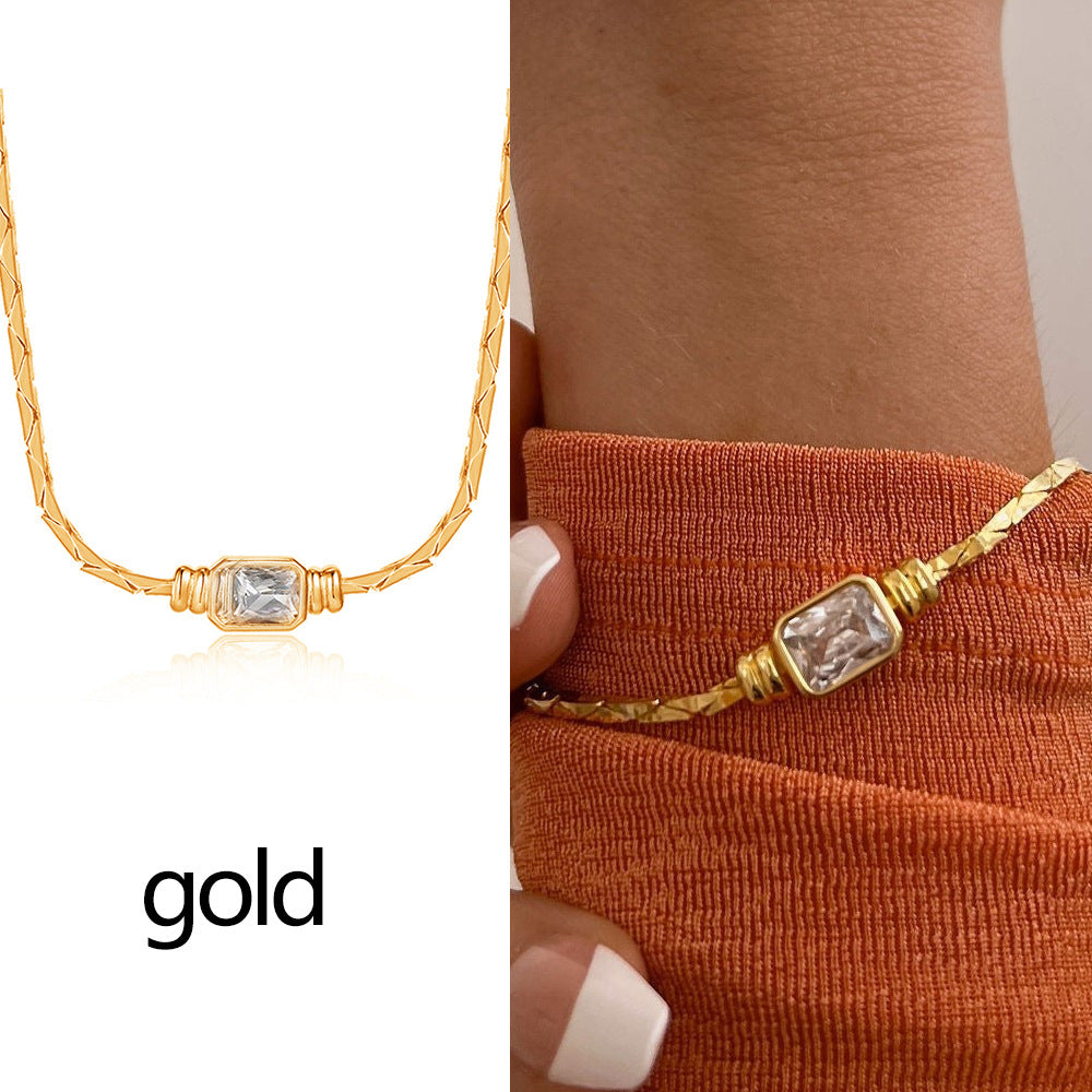 Hitches Woven Chain Transparent Square Zircon Necklaces