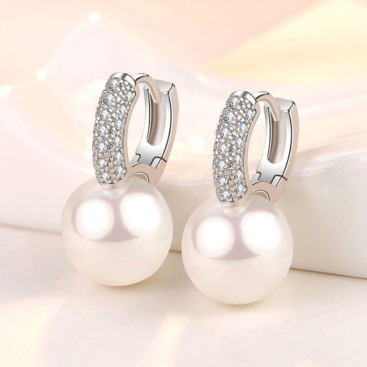 Women's Style Concave Pearl Geometric Gold Heart-shaped Earrings