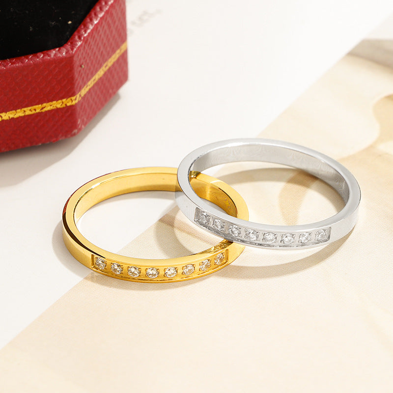 Diamond Titanium Steel Gold-plated Female Cold Rings