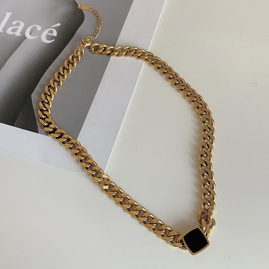 Thick Straps Minority Black Square Clavicle Chain Necklaces