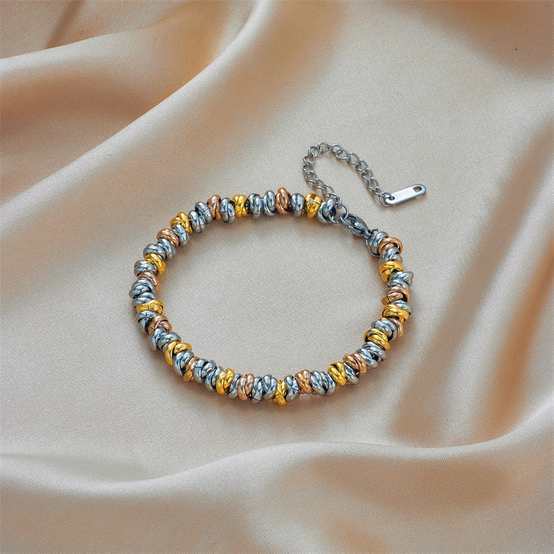 Color Titanium Steel Metal Circle Beaded Bracelets