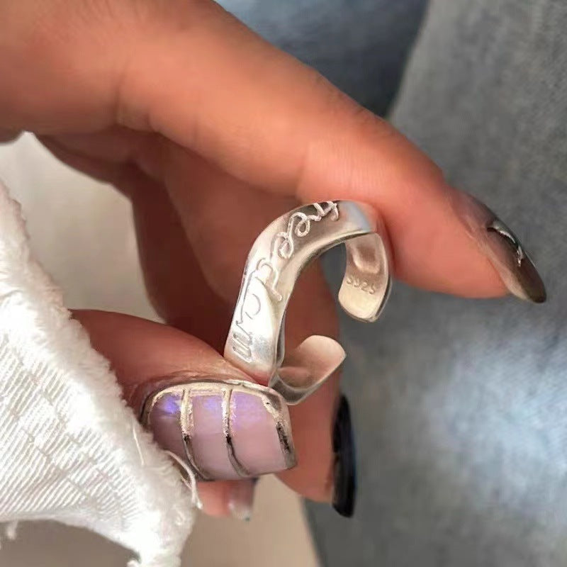 Luxury Simple Black Agate Female Niche Retro Rings