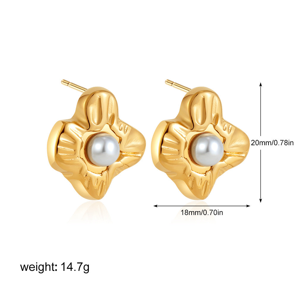 Stainless Steel Pearl Perfect Circle Elegant Earrings