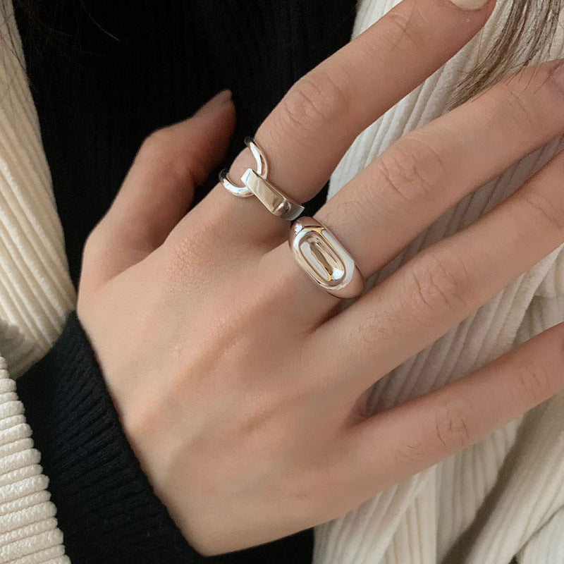 High-grade Asymmetric Design Cold Scenery Oval Rings