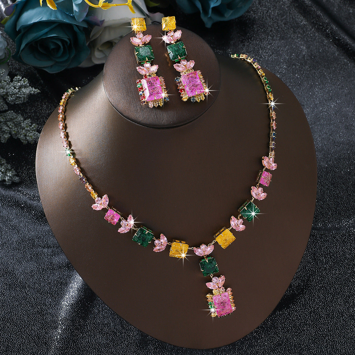 Colorful Palace Style Zircon Light Luxury High Sense Bride Earrings
