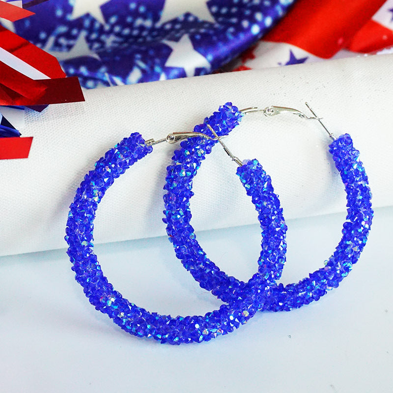 Day Ear Rhinestone Patriotic Color Matching Earrings