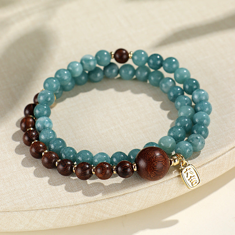 Women's & Men's Chinese Style Blue Chalcedony Gold Sandalwood Bracelets