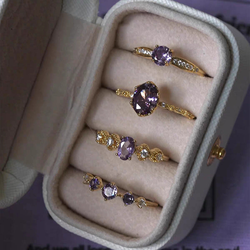 French Shining Purple Open Female Design High Sense Retro Temperament Ring
