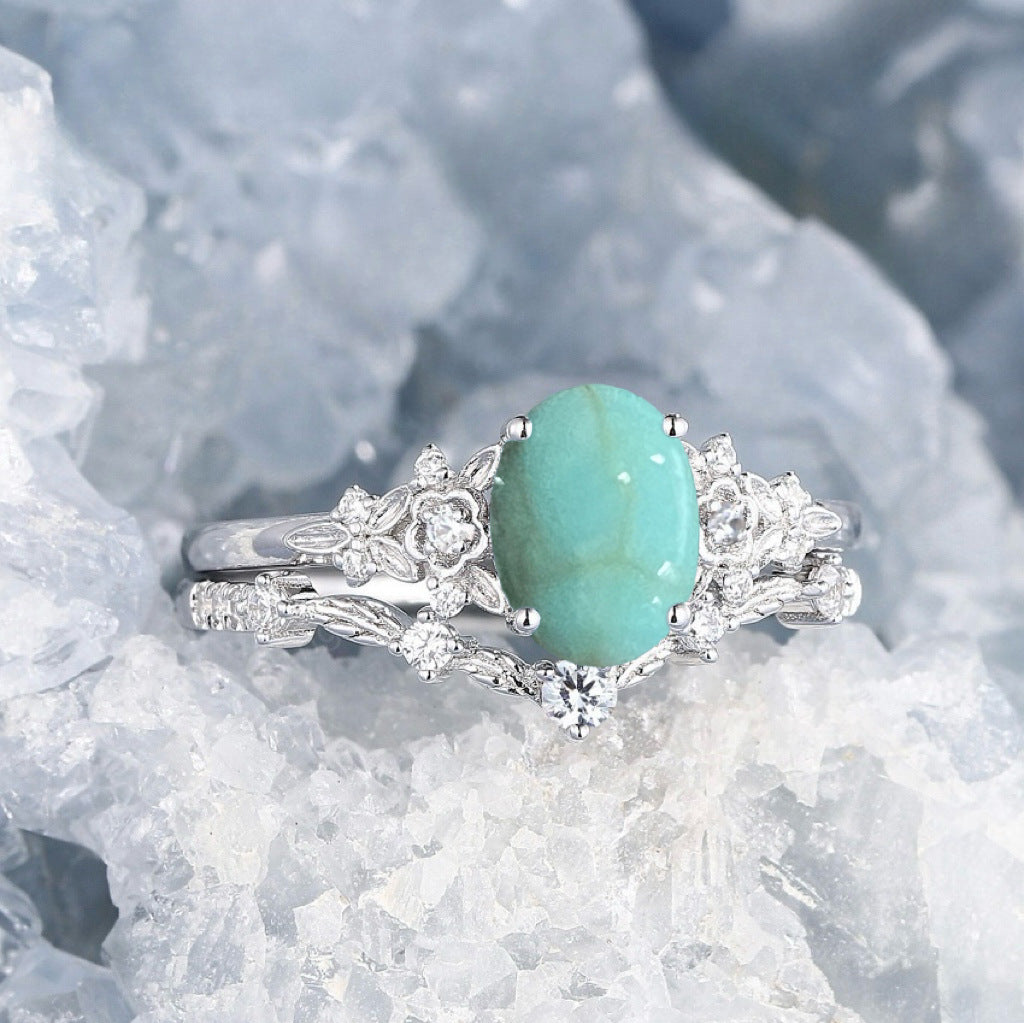 Women's Fashion Turquoise Simple Alloy Couple Ornament Rings