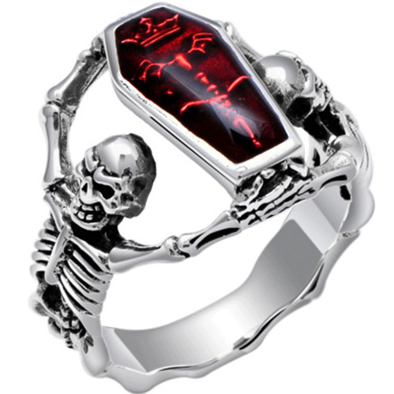 Men's Vintage Vampire Bat Skull Coffin Punk Rings