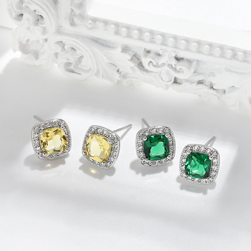 Popular Sier Needle Square Emerald Single Earrings