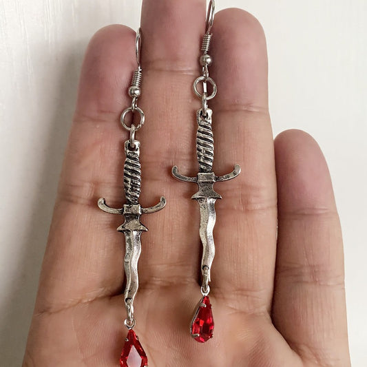 Dagger With Blood Red Knife Horror Earrings