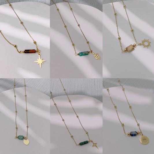 Snake Natural Stone Female Titanium Steel No Necklaces