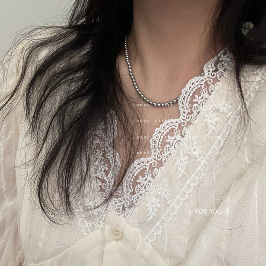 Design Sense French Retro Gray Pearl Female Stylish Necklaces