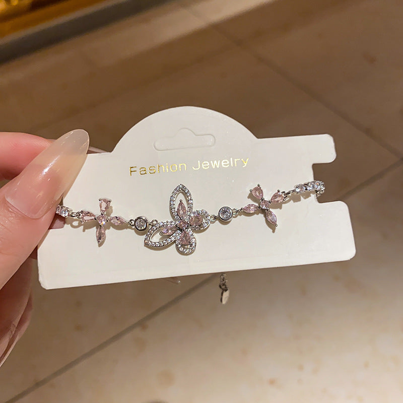 Pink Heart Diamond Flower Light Luxury Minority High Sense Fashion Bracelet