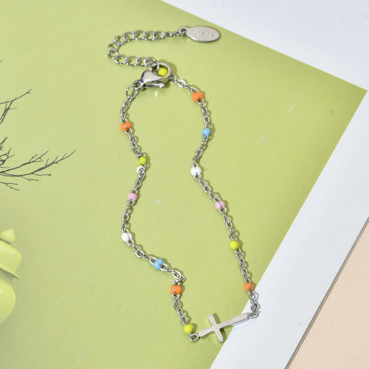 Women's Retro Bohemian Cross Color Enamel Stainless Bracelets