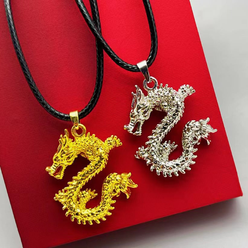 Women's & Men's Chinese Style Dragon Zodiac Golden Niche Necklaces