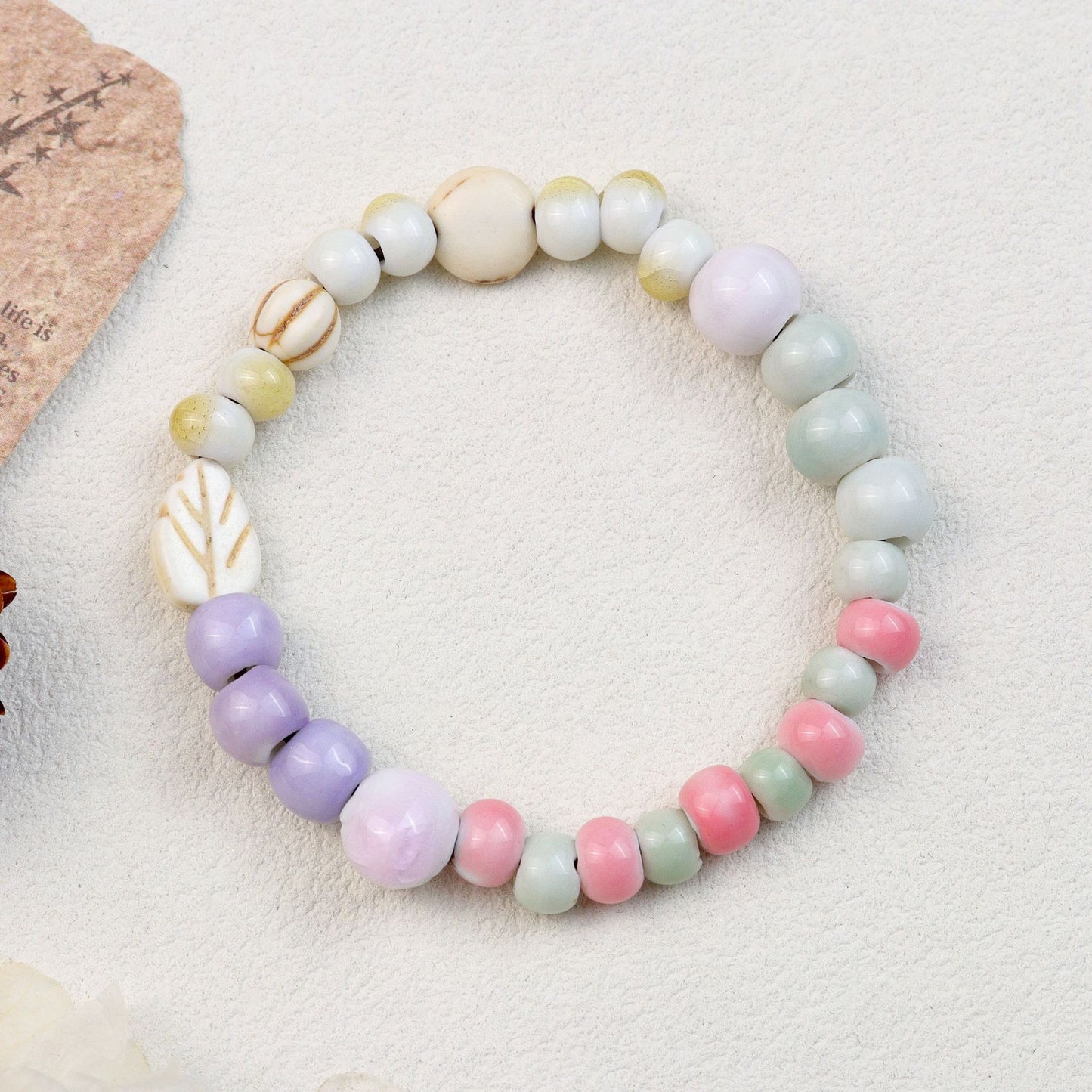 Women's Chinese Style National Fashion Ceramic Beaded Lotus Seedpod Retro Ethnic Bracelet