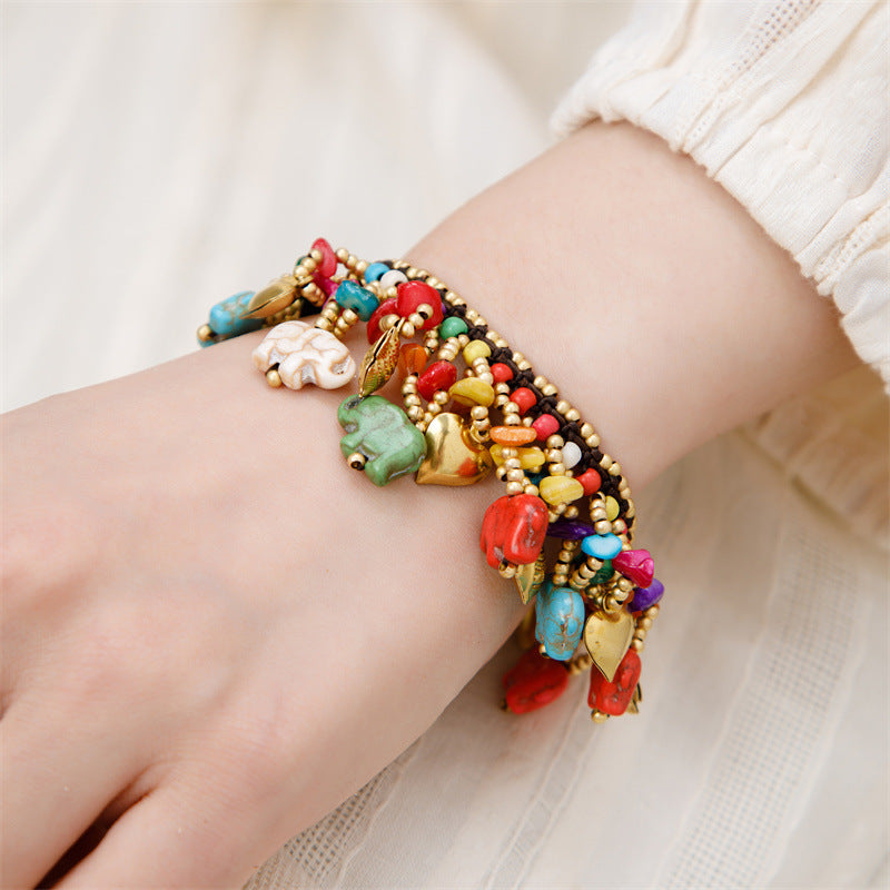 Tibetan Style Elephant Vintage Ethnic Hand Woven Rope Female Bracelets