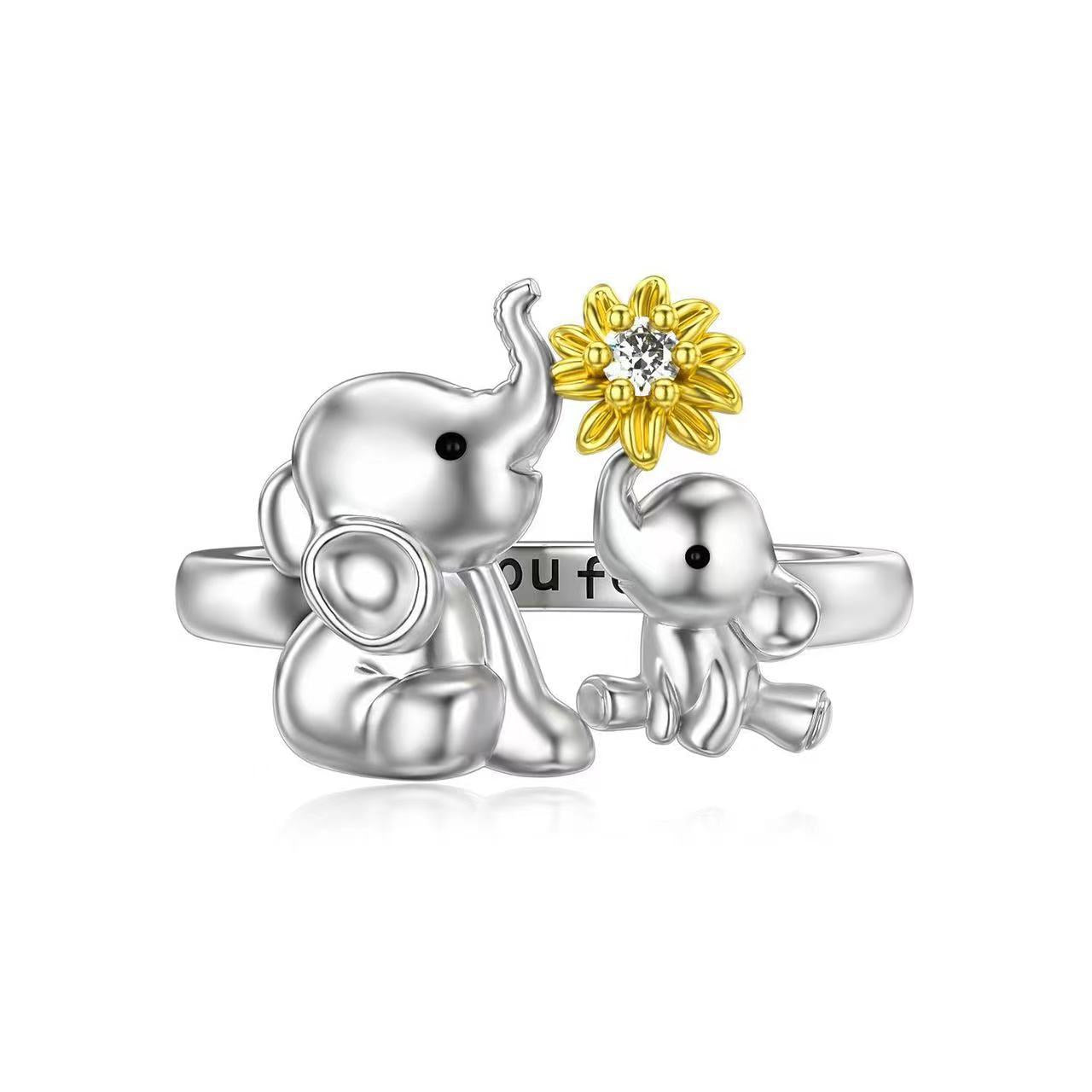 Fashion Auspicious Mother Elephant Little Daisy Rings