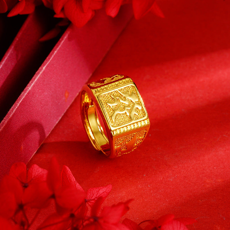 Brass Gold-plated Open Adjustable Ancient Heritage Rings