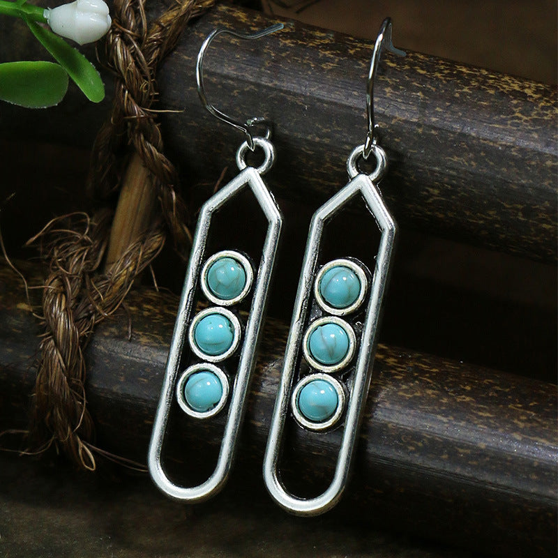 Women's Vintage Acrylic Turquoise Suit Minority Ancient Alloy Earrings