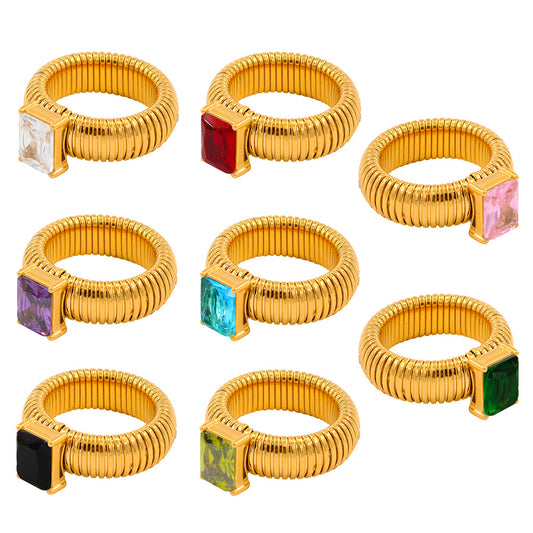 Steel Weak Elastic Color Inlaid Zircon Rings
