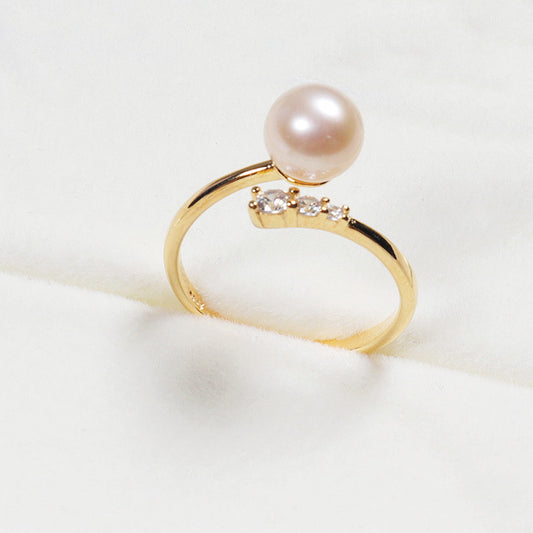Women's Simple Elegant Pearl Open With Diamond Rings